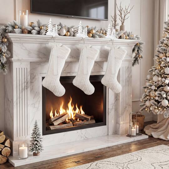 Glitzhome® 24" White Textured Plush Christmas Stocking